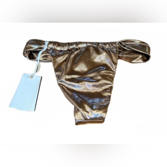 NWT Good American Shiny Mocha Foil Ruched Bikini Bottom, XS (0) - Picture 6 of 11